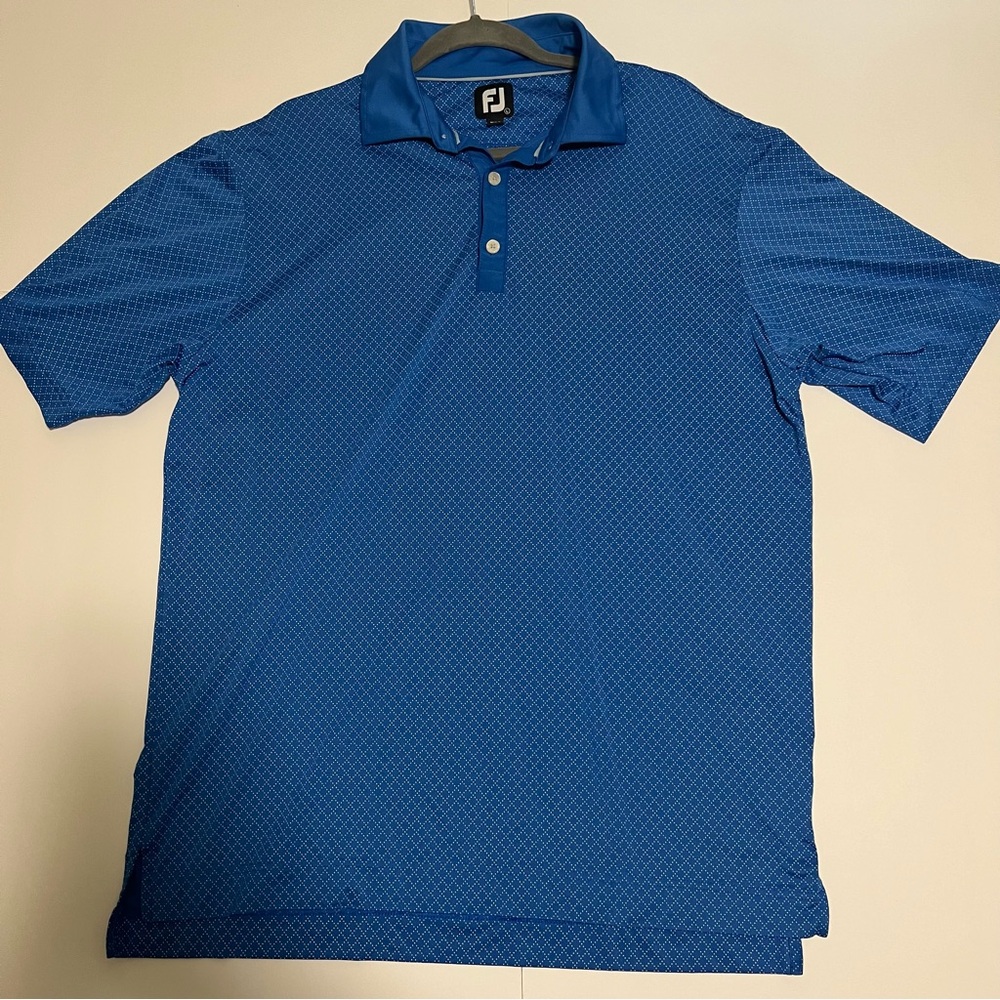 Footjoy Performance Mens Large Golf Polo Shirt Blue All Over Print Geometric